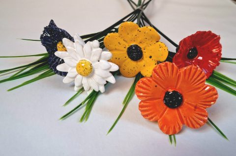 5 Keramikblumen, Gartenstecker